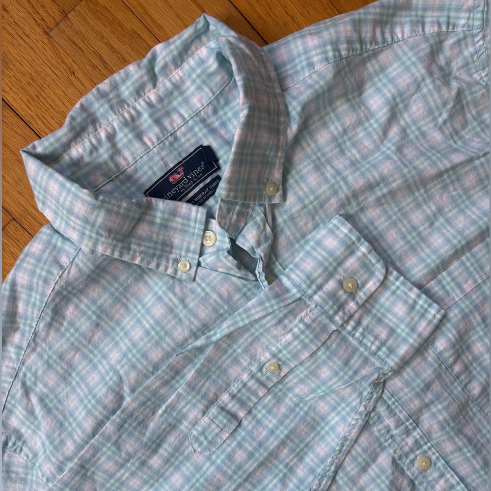 Vineyard Vines Men's Pastel Blue Plaid 2XL Classic Fit Murray Shirt